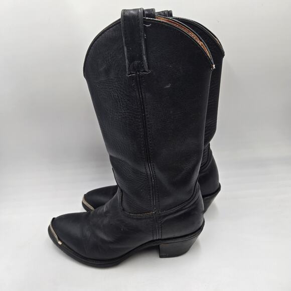 Vintage Mens Cowboy Boots Black Leather sz 8 W Biltrite Metal Tip Pointed Toe - Picture 4 of 8